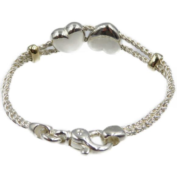 TIFFANY Double Heart Rope Chain Silver 925 K18 Gold Bracelet - Picture 2 of 6